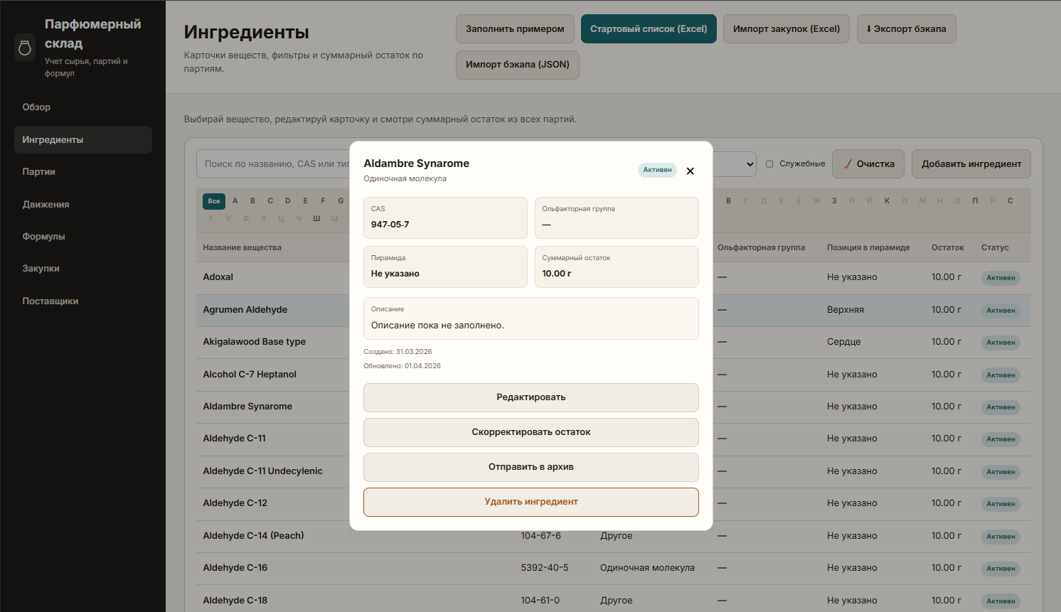 Карточка ингредиента